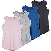 Real Essentials 4 Pack: Girls' Dry-Fit Active Tank Top - Gym Running Workout Athletic Shirt for Kids Teens Youth