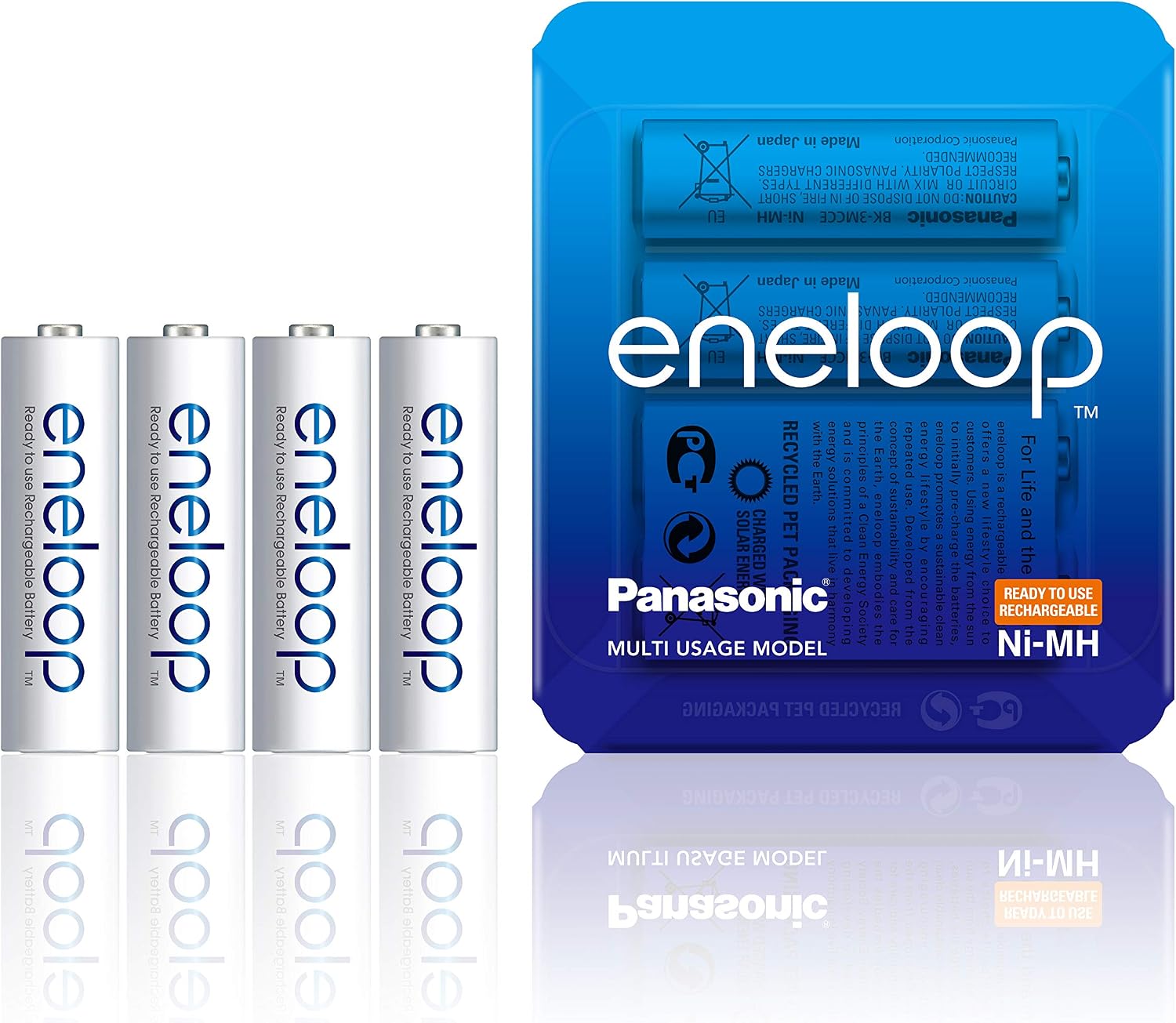 Panasonic eneloop AA Rechargeable Ready-To-Use Ni-MH Batteries, Pack of 4. (BK-3MCCE/4LE), 4 Storage Case