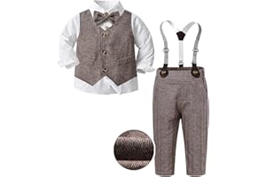 SANGTREE Boys' Formal Suits Sets Gentleman Outfits, Vest + Suspender Pants + Dress Shirt and Bow Tie, 3 Months - 14 Years