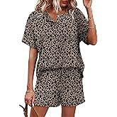 WIHOLL 2 Piece Sets for Women Lounge Sets Summer Outfits 2026 Button Down Short Sleeve Tops and Shorts Set with Pockets