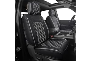 JOJOBAY Car Seat Covers for Dodge Ram,Fit 2009-2023 1500/2500/3500 HD Pick-up Truck,Crew,Regular,Quad,Mega Cab,Waterproof Synthetic Leather Seat Covers(2PCS-Front,Black-White)