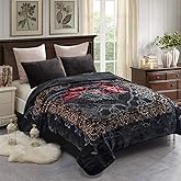 JML Fleece Blanket King Size, Heavy Korean Raschel Blanket 85x95 Inches- 9 Lbs, Single Ply, Soft, Warm, Thick Floral Printing with Embossing Pattern for Autumn,Winter,Bed,Home,Gifts, Grey Flower