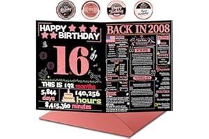 JOYCARD 16th Birthday Card with Envelope, Sweet 16th Birthday Decorations for Girls, 16th Birthday Gifts for Daughter, Happy Birthday Cards for 16 Year Old Granddaughter, Funny Gift Idea, Back in 2008