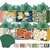 qiqee 9.6"x7.9"x4.3" 6PCS Clash Flowers Paper Gift Wide Bags with Tissue Paper Handles Medium Size Bags（12pcs Tissue Paper ）