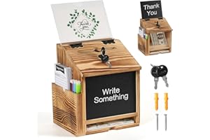 handrong Suggestion Box,Wooden Donation Box,Raffle Boxes,Ballot Prayer Tip Money Drop Boxes with Slot and Lock for Fundraising Prayer Ballot Comment
