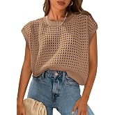 PRETTYGARDEN Women's Summer Crochet Cap Sleeve Sweater Tops | Cute Trendy Lightweight Knit Crop Top, Crew Neck Loose Fit Spring Dressy Casual Shirts Blouses for Going Out, Beach Vacation