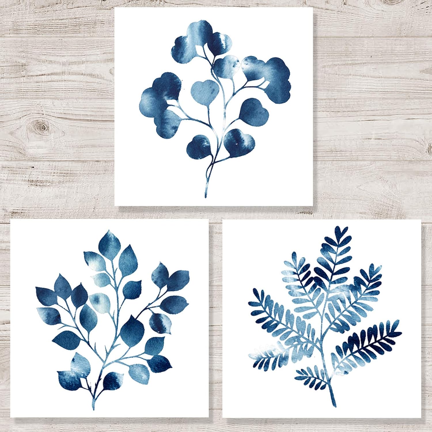 Amazon Com Blue Watercolor Wall Art Set Of 3 Unframed 11x11 Print Indigo Eucalyptus Print Watercolor Leaf Art Navy Leaf Print Indigo Wall Art Botanical Prints Handmade