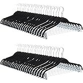 Amazon Basics Velvet Non-Slip Skirt Clothes Hangers with Clips, 360 Degree Rotatable Hook, Sturdy Construction, Organize Pants and Skirts, Black/Silver, 50-Pack