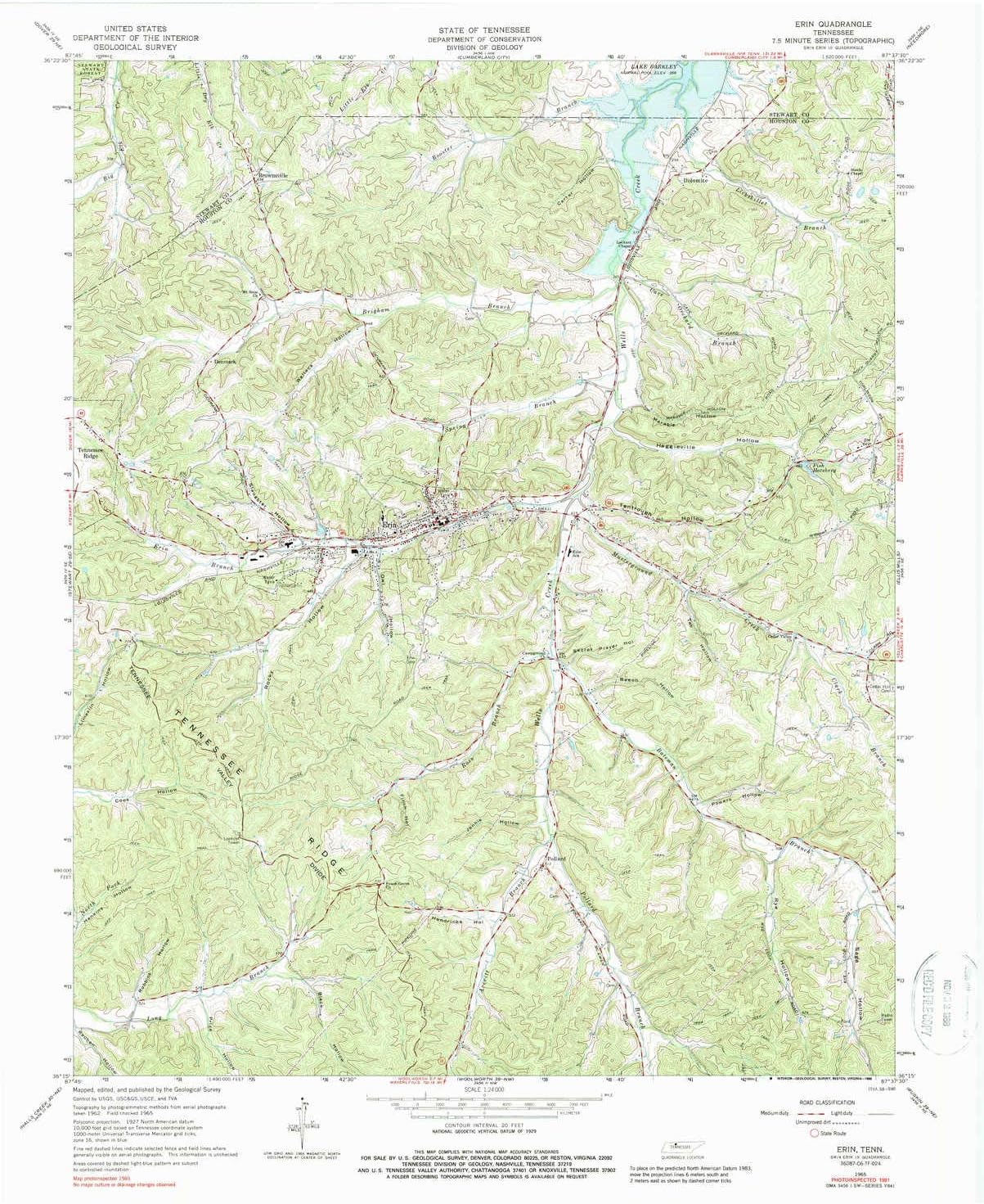YellowMaps Erin TN topo map, 124000 Scale, 7.5 X 7.5 Minute, Historical, 1965