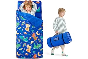 JOIEDOMI Toddler Nap Mat with Pillow & Blanket - 55''*30'' for Kids Ages 3-7 Years - Roll Up Nap Mat for Preschool - Soft Kid