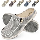 Mens Slippers with Arch Support, Canvas House Slipper for Men with Velvet Lining, Slip On Clog, Indoor Outdoor House Shoes with Anti-Skid Rubber Sole