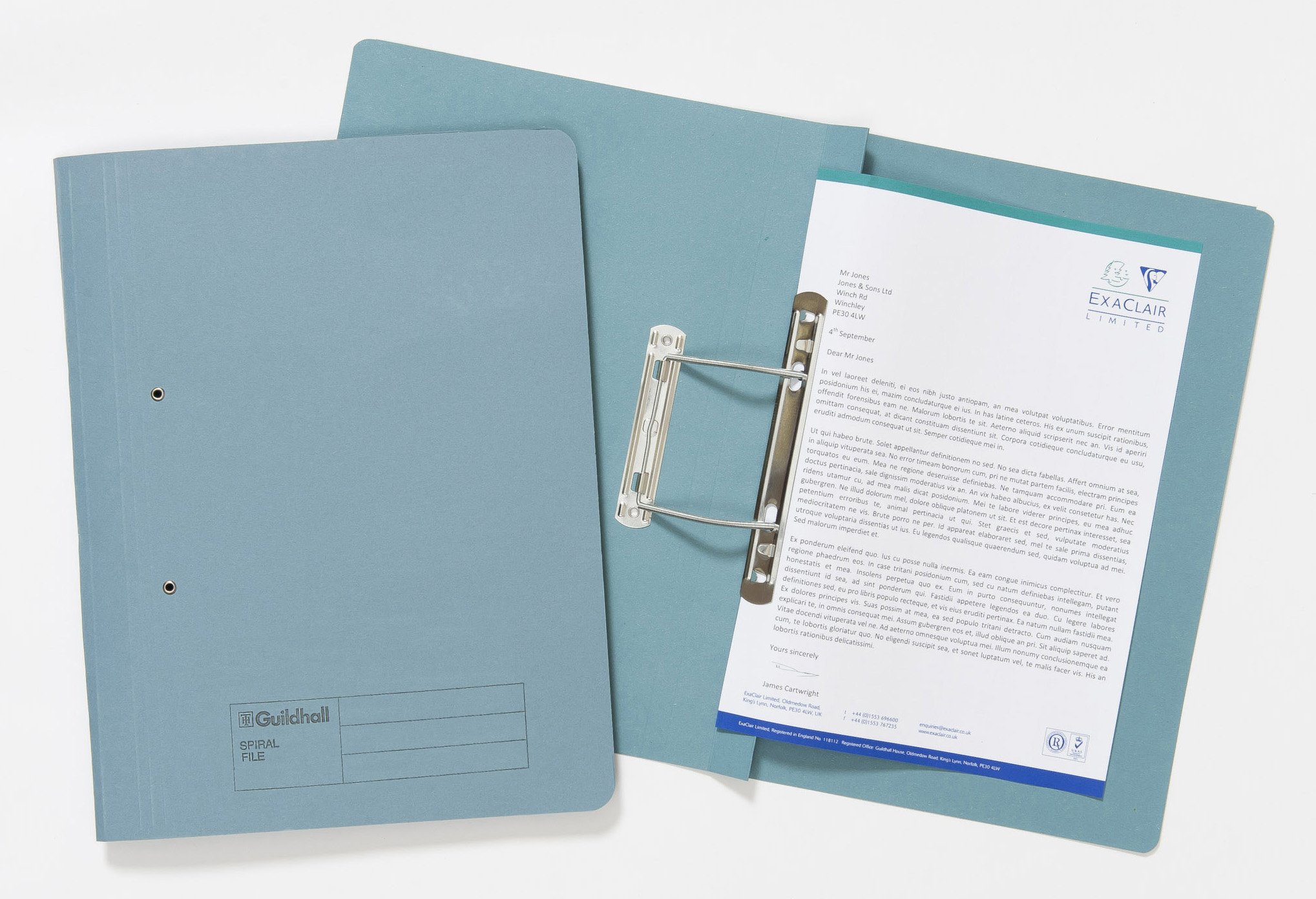 Exacompta - Ref 346-BLUZ - Guildhall - Document Spiral Files, 285gsm Medium Weight Spring Manilla, 355x250mm, Metal Spring Mechanism, Blue Angel Certified - Blue, Pack of 25