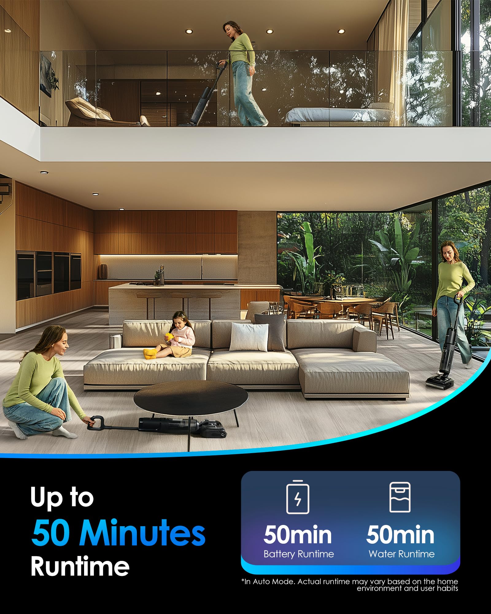 Tineco Floor ONE S7 Stretch Aspiradora en seco y húmedo ultra inalámbrica, diseño antienredos plano de 180 °, tiempo de ejecución de 50 minutos, autolimpieza Flashdry de 185 ℉, limpiador de pisos con limpieza de bordes de doble cara