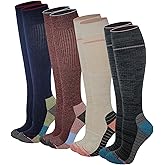 Dr. Motion Compression Knee HIgh Socks (4 Pairs), Arch Support Outdoor Running HIking Socks for Women