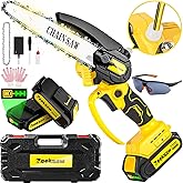 Cordless Mini Chainsaw 6 Inch, Auto Oiler &Tool-Box, One-Hand Handheld Electric Portable Chainsaw, Super Power Small Chain Saws 2x2000mAh Battery Operated, Hand Saw for Tree Wood Cutting Ranger