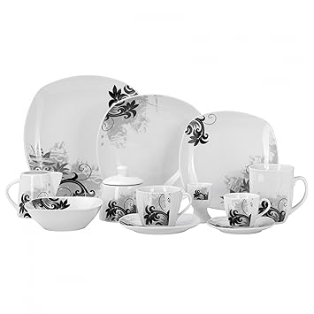 Wellco Kombiservice Black Flower 62tlg. schwarz/weiß