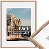 FLYJOE 12x16 Picture Frame, Display Pictures 9x12 with Mat or 12x16 Without Mat, Wall Hanging Photo Frame, Natural Woodgrain, 1 Pack