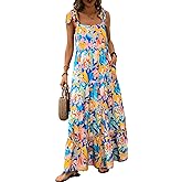 PRETTYGARDEN Women Dresses 2026 Summer Floral Sleeveless Maxi Dress Casual Spaghetti Strap Tiered Flowy Beach Long Dress