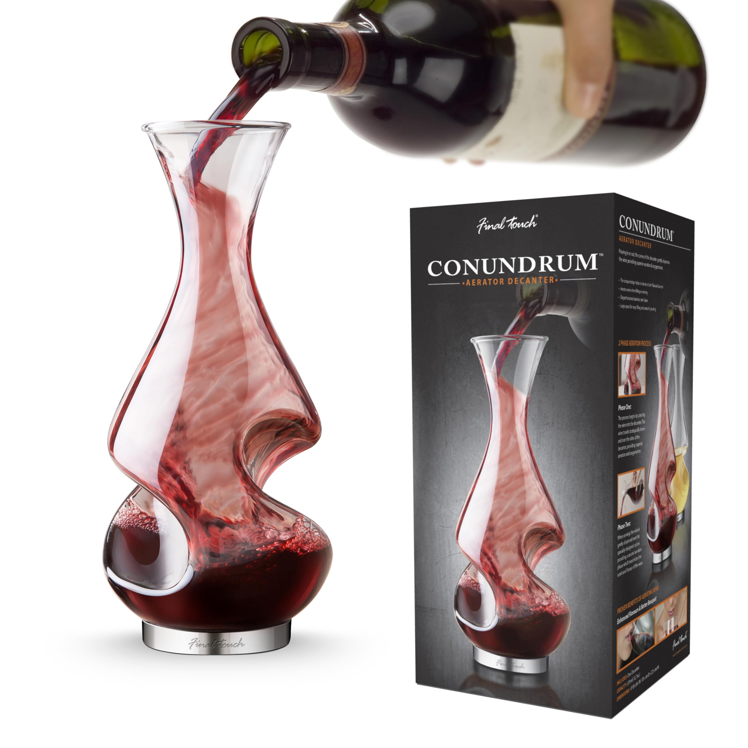 Final Touch Conundrum Wine Aerator Decanter Drinking Gift, Clear,375ml