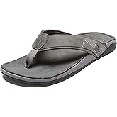 OLUKAI Tuahine Men's Waterproof Leather Sandals, Versatile Beach Flip Flops, Arch Support & Comfort Fit, Lightweight & Durable, Enhanced Grip & Traction