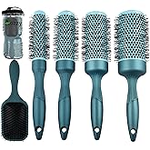 Round hair Brush Set for Blow Drying Curling, Professional curly hair brushBrush Leaves Hair Shiny Heat Styling Brush 4 Diffe