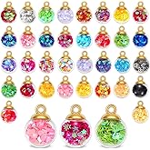 16 mm Colorful Glass Ball Charms Crystal Glass Ball Pendants Jewelry Making Supplies with Shining Stars, Heart-shaped Sequins and Peach Heart Sequins for DIY Necklace Bracelet Crafts (68 Pieces)