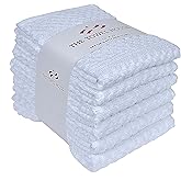 THE TOWEL HOUSE 100% Cotton Premium Terry Dish Towel with Hanging Loop - Extra Absorbent Heavy Duty Cotton Kitchen Towels - Fast Drying, Durable - White - 15x25 Inches (Pack of 6)
