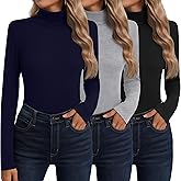 Neer 3 Pack Cotton Women's Turtleneck Long Sleeve Tops Thermal Underwear Base Layer Fall Winter Shirts Sweater