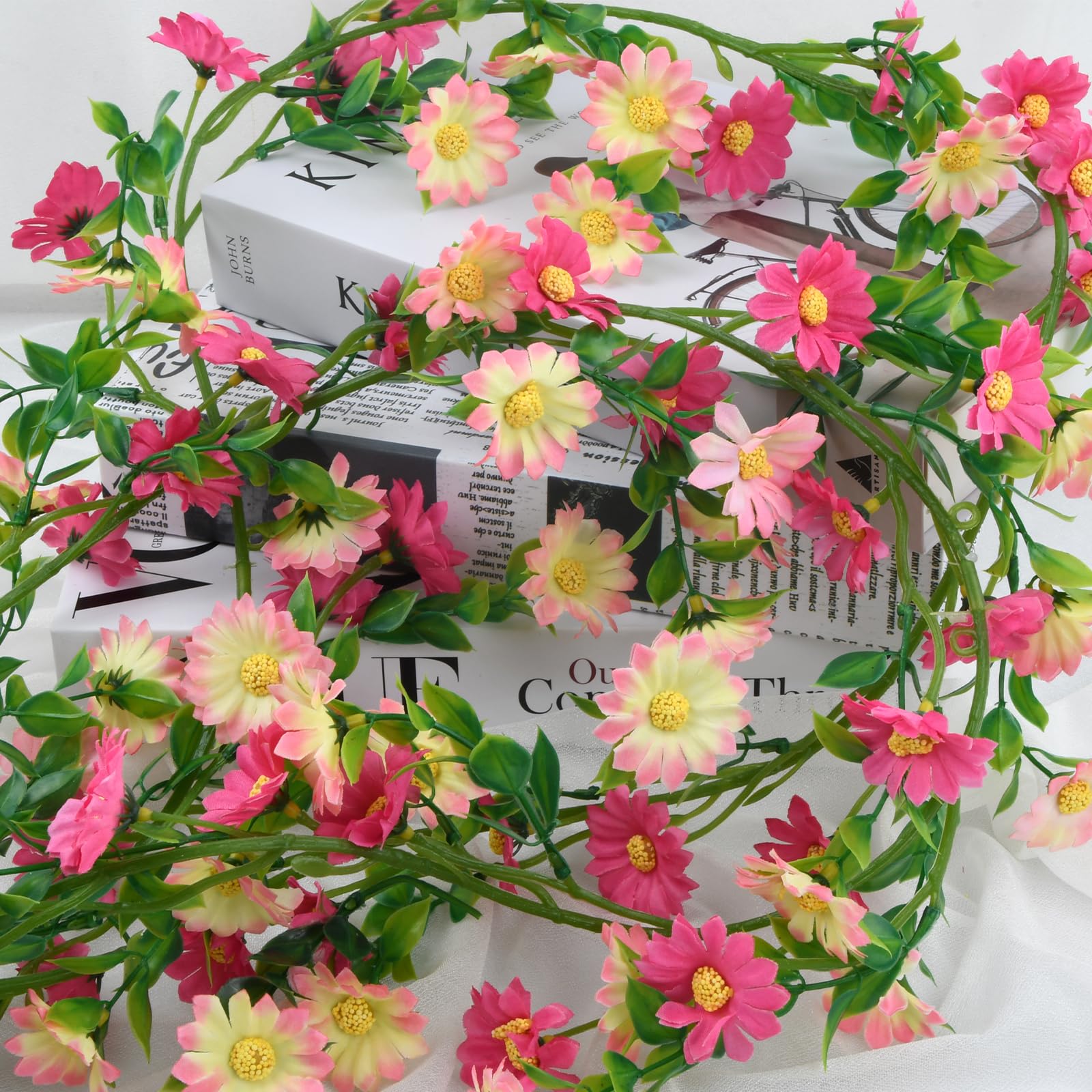 Rundago 2.1 Metre Daisy Decorative Flower Garland, 88 Flowers Artificial flowers, Artificial Flower Garland for Wedding, Home, Arrangement, Garden House Decoration (Bright Pink)