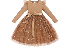 SINHOON Toddler Girl Tulle Dress Fall Ruffle Long Sleeve Baby Girl Fashion Casual Dresses 2-6Y