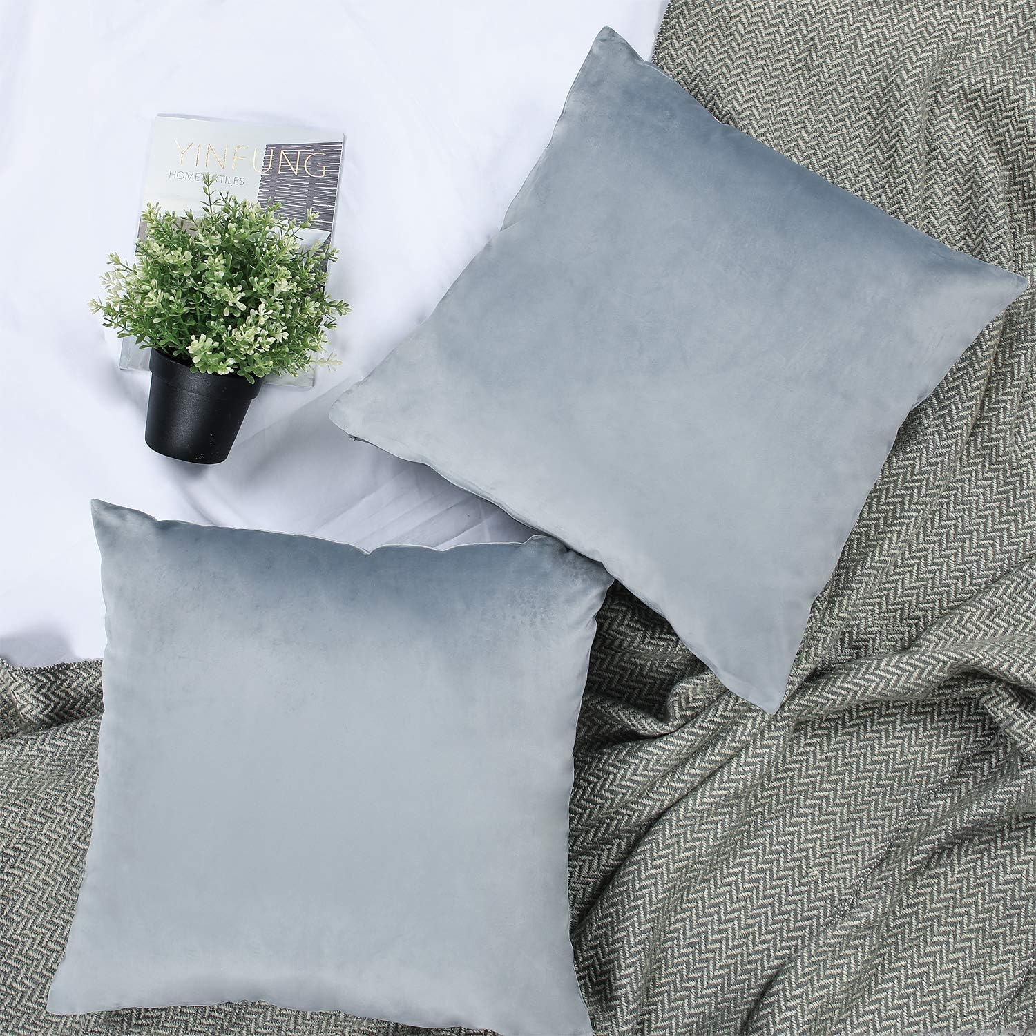 Yinfung Grey Throw Pillow Cover 18x18 Velvet Pillow Cover Gray
