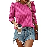PRETTYGARDEN Women's Puff Sleeve Sweatshirts 2025 Fall Fashion Casual Crewneck Solid Twist Texture Pullover Tops