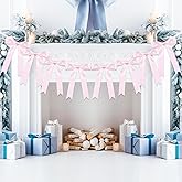 Senqiclound 1 Pack Large Bow Garland Banner, 9.8ft Pre-Strung Satin Ribbon Decor for Wedding, Bridal & Baby Shower, Birthday, Bachelorette Party Backdrop Decorations (Pink)