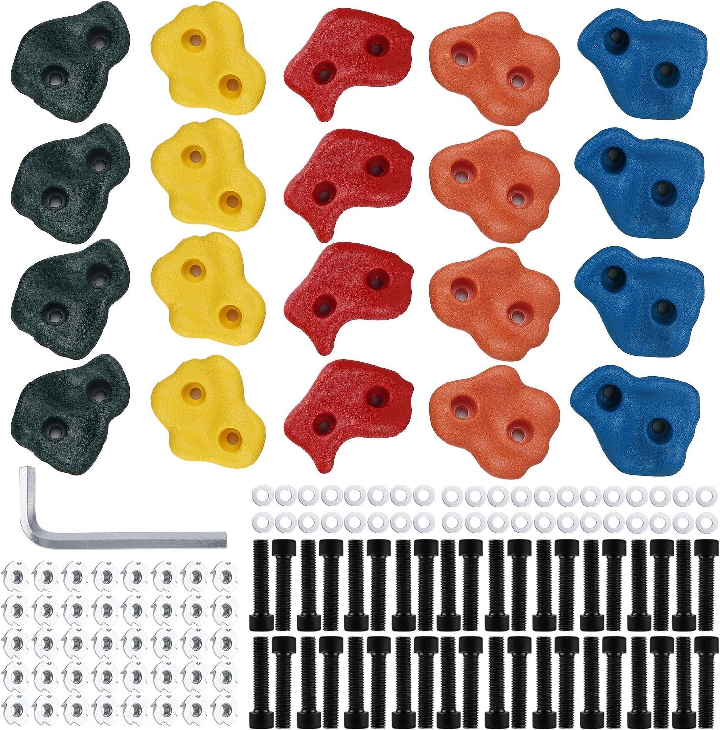 KINYONG 20 Climbing Holds,Rock Climbing Holds for Kids with Safety Rock Plugs to Protect Little Finger,Mounting Screws and Hardware for Rockwall Climbing Holds Kids Indoor and Outdoor Play Set Use: Toys & Games