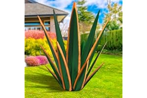 KODIBO Large Tequila Rustic Sculpture, Rustic Metal Plants for Outdoor Patio Yard, Home Decor Hand Painted Agave Garden Statue, Outdoor Lawn Ornaments Yard Stakes (Dark Green - L)