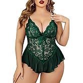 Avidlove Plus Size Lingerie for Women Lace Bodysuit One Piece Teddy Babydoll Mesh Chemise V Neck Sleepwear L-5XL