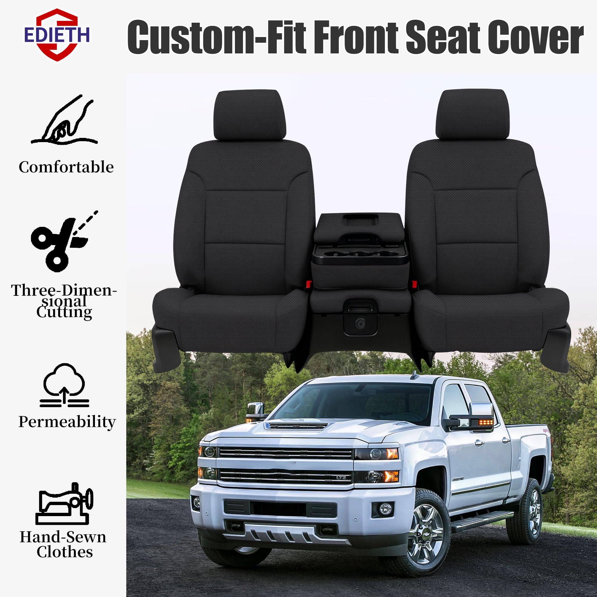 Condition photo showing As Is for edieth seat covers for chevy silverado & gmc sierra 1500 2014 2015 2016 2017 2018 front foam padded 