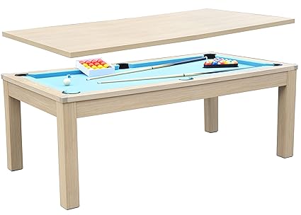 Tavolo Da Pranzo Convertibile In Biliardo Contrecollé Décor Chêne Tapis Bleu