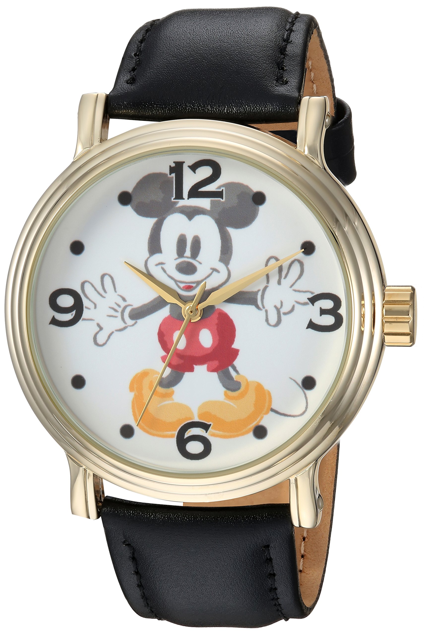 Full Color Mickey Mouse Watch for Men – Stylish Mens Mickey Mouse Watch – Vintage-Inspired Watches for Collectors – Classic Watches with Stainless Steel Bezel & Black Leather Strap Image