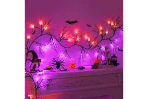 GRASTFU Timer & 8 Modes 9 FT 72 LED Willow Vine Twig Decor Garland with Orange & Purple Lights, Battery Operated Indoor Halloween Decor for Home Mantle Fireplace