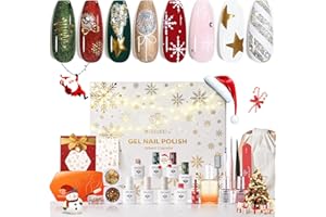 modelones 2025 Christmas 12 Days Advent Calendar Gel Nail Polish Kit with U V Light, 8 Colors Gel Polish Set with Xmas Sticker Decals Gold Chrome Powder Nail Care Limited Winter Holiday Manicure Gift
