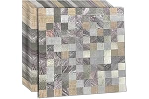 YMMXGE 10-Sheet Peel and Stick Backsplash for Kitchen， Metal Aluminum Mosaic Self Adhesive 3D Wall Sticker Panel 11.81"x11.81"x0.15", 9.6 sq.ft (10, Silver Printed and Grey Marble)