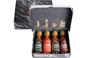 TABANERO Tabañero Challenge Box, Hot Sauce Gift Set, 4 Pack, Original, Extra, XXX Hot and Dragon's Breath, 1.7 oz Mini Glass Bottles, Gluten Free, All Natural, Low Sodium, Vegan, Kosher, Made in the USA