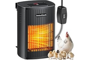 SOLARCLUCK Smart Chicken Coop Heater With Thermostat, 600W/300W Winter Chicken Heater for Inside Coop, Dog House, Built-in Adaptive Temperature Sensor, Adjustable Temp, 6.5Ft Anti-Chew Cord, Memory Function