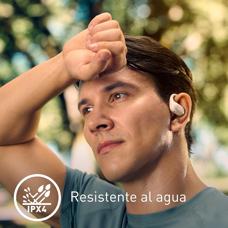 RB-F10DE-C Auriculares Inalámbricos de Oído Abierto Sport Deportivos para Running y Fitness, con Micrófono ENC, 25 Horas de Reproducción, Bluetooth 5.4, IPX4, Controles Táctiles, Beige