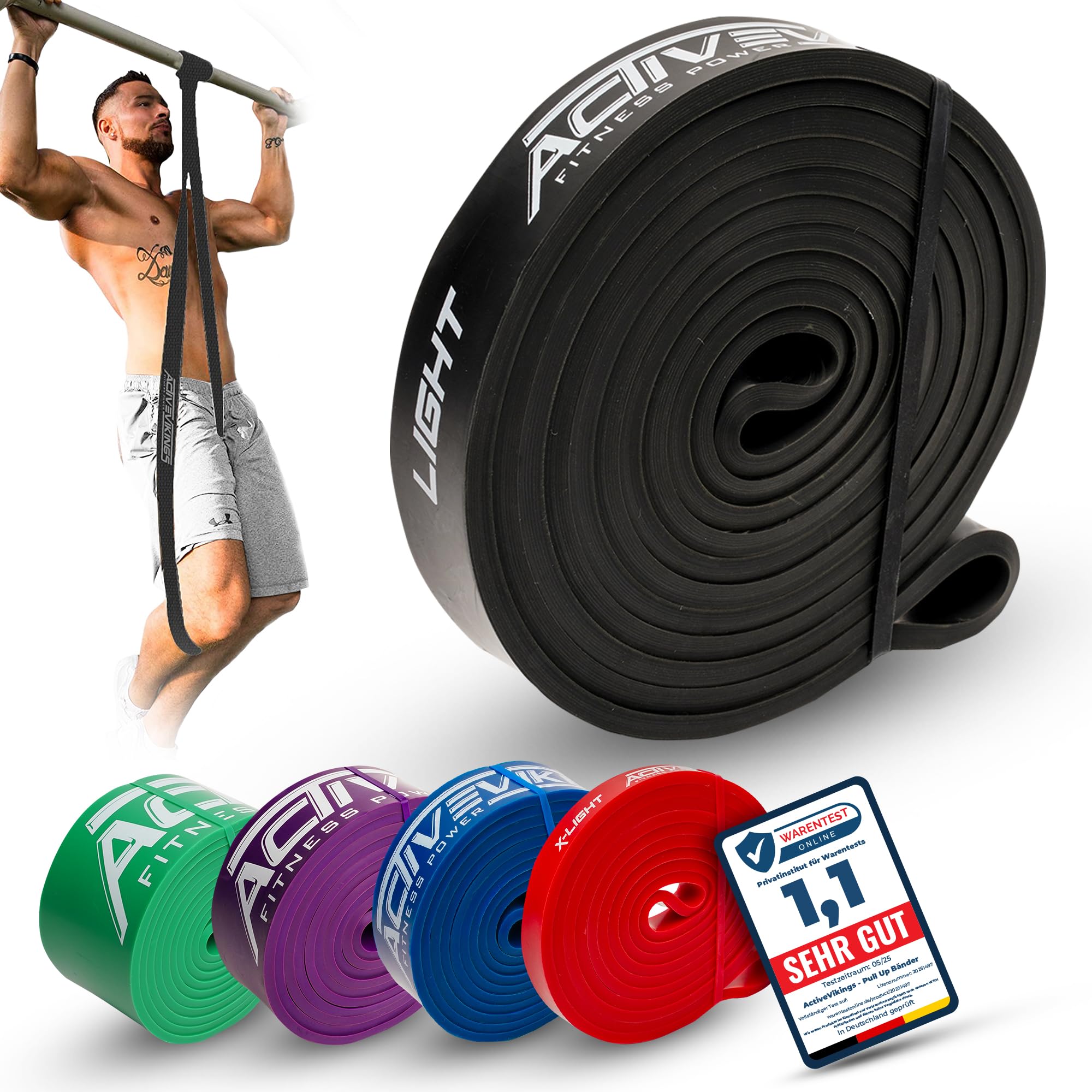 ActiveVikings Pull-Up Fitness Bands Perfect for Muscle Building and Crossfit letics Calisthenics Fitness Band Pull Up Bands Resistance Bands, Adult (Unisex), Schwarz : Light (leichter Widerstand) — image 1
