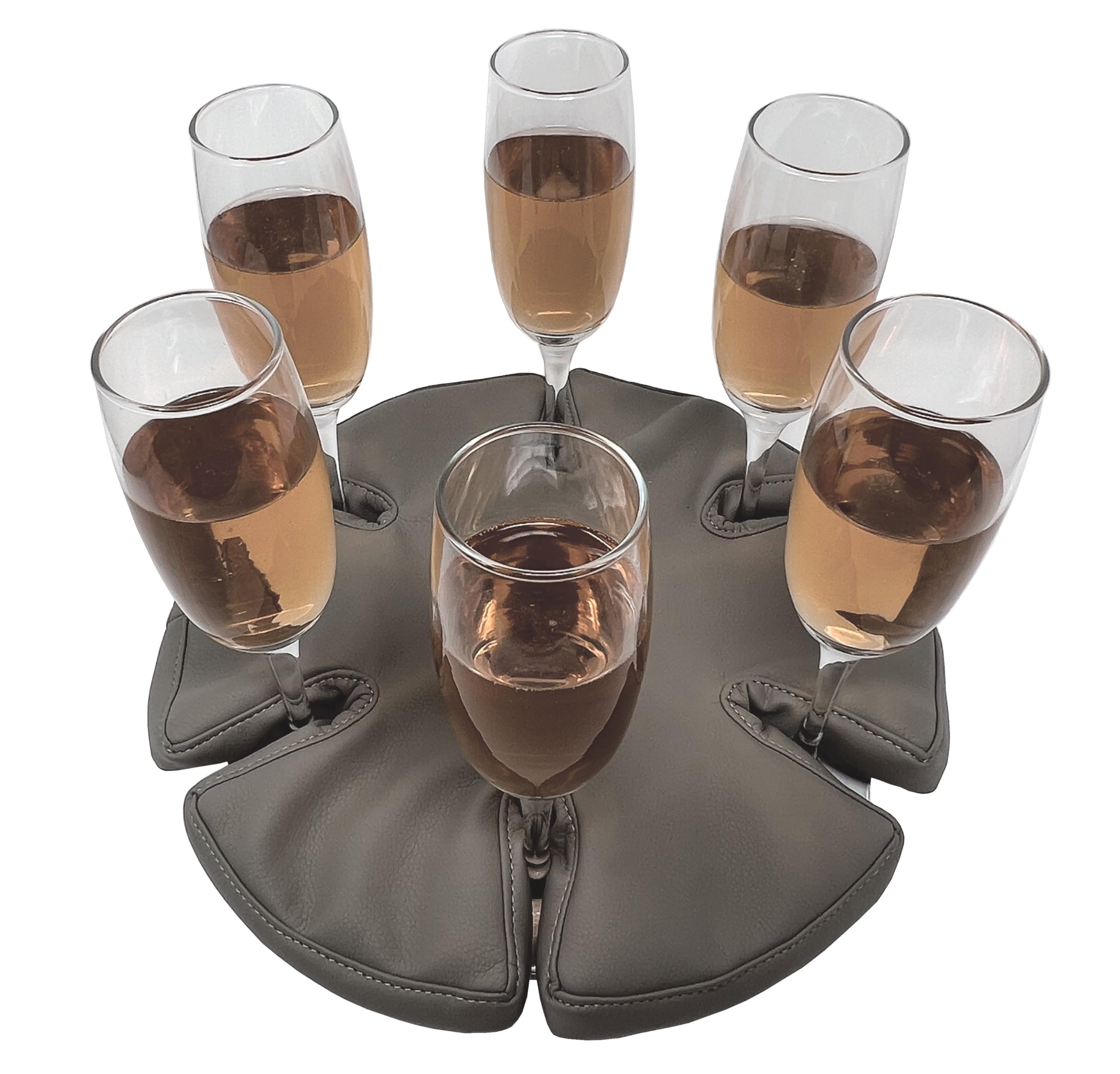 Glass Anchor - the Good-Looking Wine Glass Holder for Boats, picnics, Festivals, Camping, motorhomes. Colour: Grey Leather. Holds 6 Glasses. No fixings Needed. Stop the Spills!