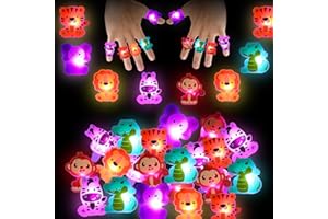 Threelf Animal Finger Lights Jungle Safari Party Favors,Animal Themed Jungle Safari Birthday Decorations Parties Supplies,Wild One Party Favors (Tiger Elephant Lion Zebra Monkey Crocodile)