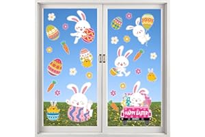 AUGISTEEN Easter Window Clings Decorations Bunny Easter Eggs Large Window Decals Double Sided Flowers Bunny Window Clings Sticker Happy Easter Glass Stickers for Spring Home School Decor, 4 Sheet