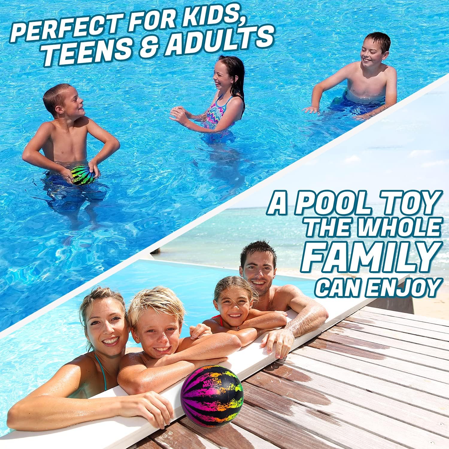 Watermelon Ball JR Underwater Pool Toy | Pool Ball for Under Water Passing, Dribbling, Diving and Pool Games for Teens, Kids, or Adults | 6.5in. Ball Fills with Water: Toys & Games